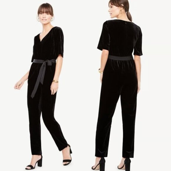 Ann Taylor Black Velvet Jumpsuit 29908 - Picture 1 of 15